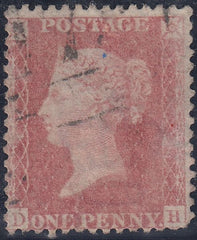 38146 - 1860 DIE 2 1D PLATE 64 (SG40)(DH). Good used 1860 Die 2 1d pale rose on white paper (SG40) lettered DH, several short perforations