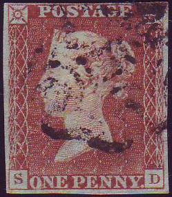 38718 - PL.9 (SD)(SG7). Used 1841 1d red pl.9 lettered SD ...