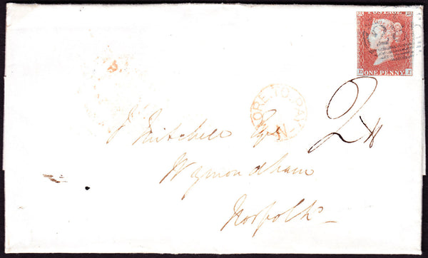 39691 - 1851 UNDERPAID MAIL EXETER TO WYMONDHAM. Entire Exeter to Wymondham bearing cut-into 1...