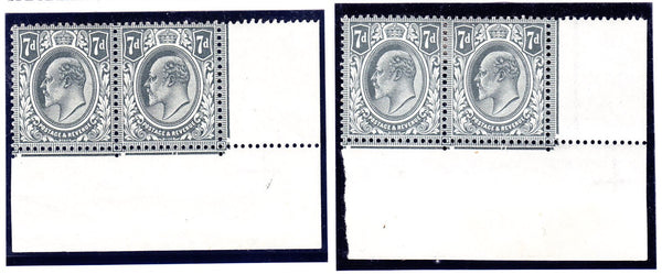 40752 - 1912 KEDVII 7D (SG 305) PLATING CORNER PAIRS. Two fine o.g. lower right