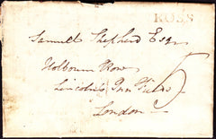 41130 - 1796 HEREFORDSHIRE/'ROSS' HAND STAMP (HF372). Entire, some faults, Ross to London with fine strike of the...