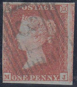 43211 - 1852 1d pl.142 (MJ)(SG 8). Used example lettered M...