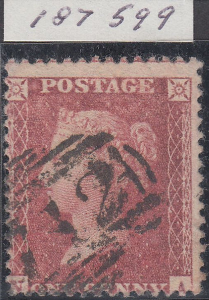 43734 - Pl.33 (NA)(SG40). Good used example 1857 Die 2 1d pl. 33 lettered NA