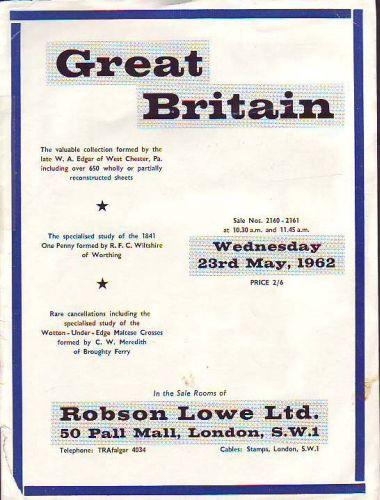 43919 - ROBSON LOWE 'GREAT BRITAIN' SPECIALISED 1962 23rd Ma...
