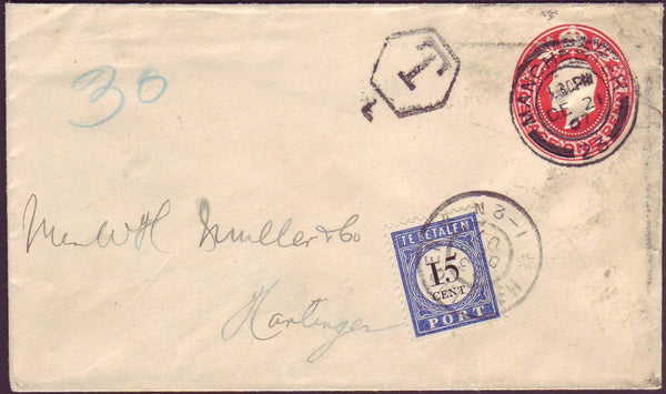46059 - 1907 UNDERPAID MAIL MANCHESTER TO HOLLAND. KEDVII 1d red postal stationery ...