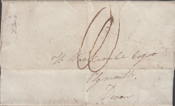 46560 1823 MAIL BRISTOL TO PLYMOUTH WITH BRISTOL 'TOO LATE' HAND STAMP (BS186).