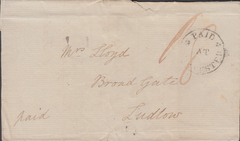 46919 1830 MAIL GLOUCESTER TO LUDLOW WITH 'PAID AT GLOUCESTER' HAND STAMP (GL406).