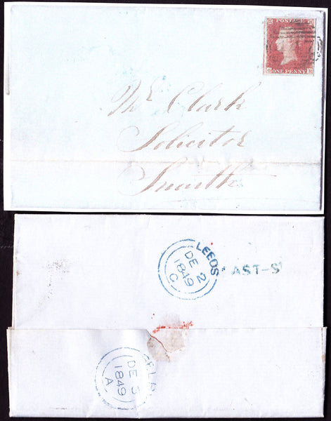 47999 - LEEDS 'EAST-ST' HAND STAMP. 1849 entire Leeds to Snaith with four margi...