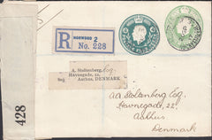 48545 - 1917 MAIL NORWOOD TO DENMARK WITH ½D GREEN AND 4D GREY-GREEN S.T.O. STATIONERY.