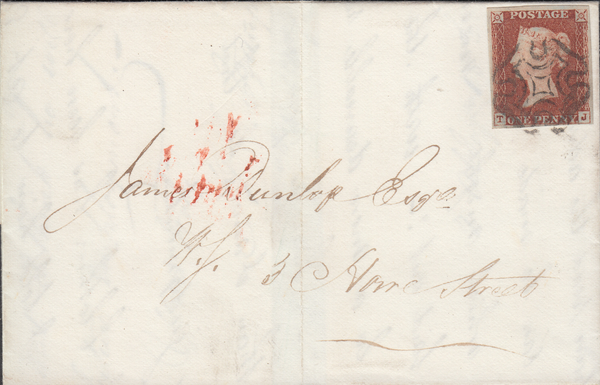 48981 - 1843 EDINBURGH MALTESE CROSS ON COVER (SPEC. B1ty)/PL.25 (TJ)(SG8).