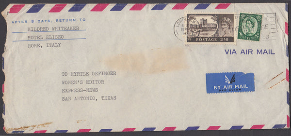 50177 1958 AIR MAIL LONDON TO USA WITH 2/6D CASTLE.