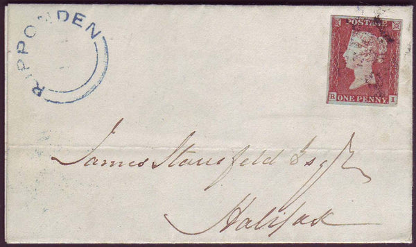 50239 - YORKS/RIPPONDEN UDC IN BLUE/PLATE 66 'RI' RE-ENTRY (SG8). 1847 letter from Ripponden, Yo...