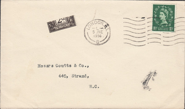50354 - 1956 2D POSTAGE DUE BISECTS USED ON COVERS (3) WITHIN LONDON. Three examples of the 1956 2d...