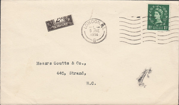50354 - 1956 2D POSTAGE DUE BISECTS USED ON COVERS (3) WITHIN LONDON. Three examples of the 1956 2d...