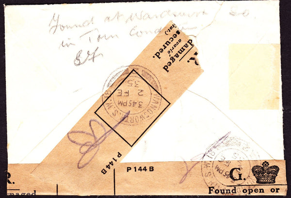 50422 - 1935 OFFICIALLY RESEALED MAIL FROM LONDON. Envelope from Wandsworth...