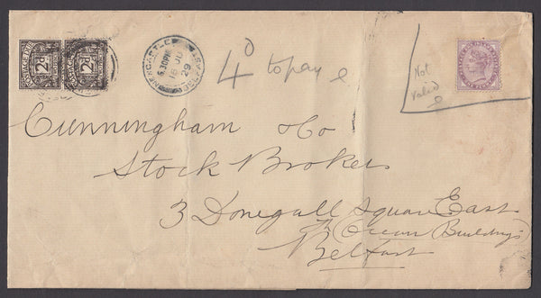 51554 - 1929 INVALID STAMP (QV 1D LILAC(SG172)/POSTAGE DUE.  Large envelope (237x126) to Belfast with 1...