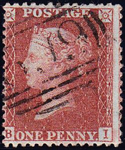 51857 - 1856 die 2 pl.36 red brown on blued paper (SG29) g...