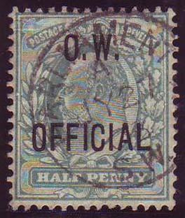 51976 - 1902 KEDVII ½D BLUE-GREEN O.W. OFFICIAL (SG036). ...