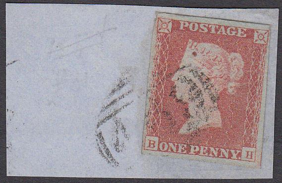 52616 - 1853 1d imperf pl. 164 lettered BH (SG 8). Good us...