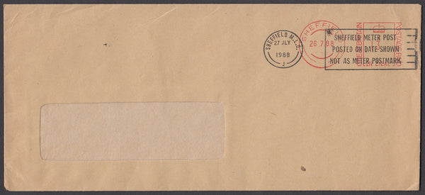 52710 - 1988 ' SHEFFIELD METER POST POSTED ON DATE SHOWN NOT AS METER POSTMARK' INSTRUCTIONAL MARK. Envelope from Sheffield c...