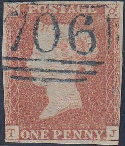 52810 - 1848 1d pl. 84(TJ RE-ENTRY)(SG 8). Three margined ...