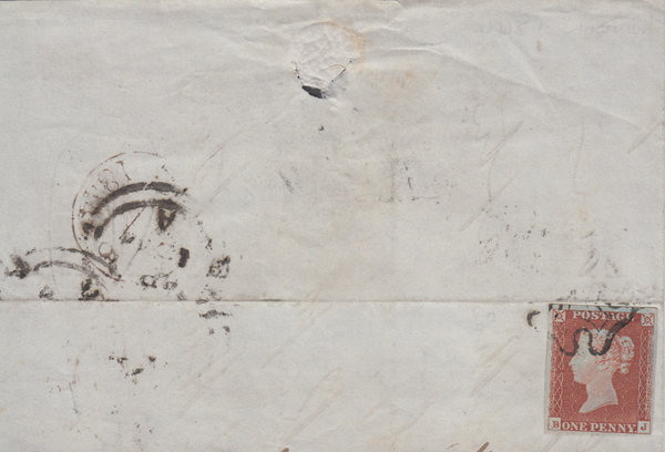 52861 - PLATE 40 (BJ)(SG8)/MALTESE CROSS CANCELLATION. Small piece with very fine four margined 1d imperf...