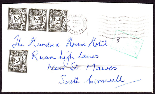 54139 - 1969 UNPAID MAIL ROCHESTER TO ST. MAWES CORNWALL.