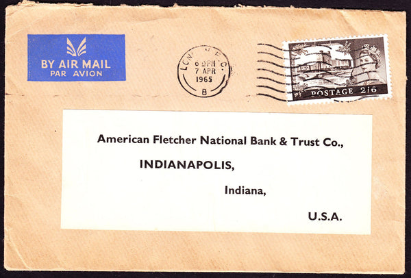 54725 - 1965 envelope from London to Indiana, USA with 2/6...