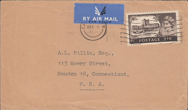 54727 - 1961 AIR MAIL CARDIGAN TO USA/2/6D CASTLE. Envelope airmail Cardigan (Wales) t...