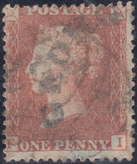 55412 - PL. 43 (FI)(SG29).  Good used 1856 Die 2 1d pl. 43 red-brown on blued paper (Sg29) lettered FI,