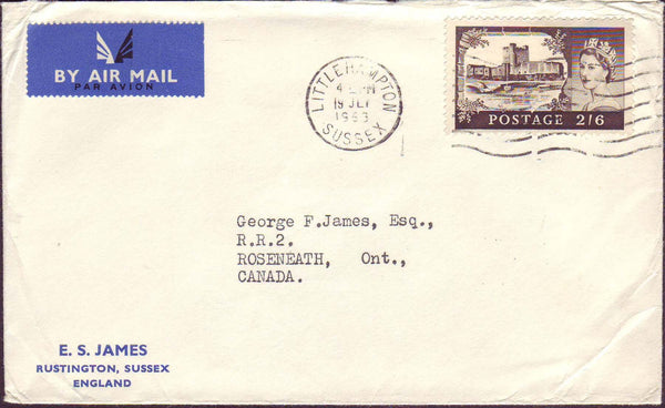 55590 - 1963 envelope Littlehampton, Sussex to Ontario, Ca...