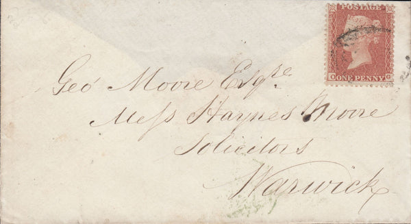 55794 - 1855 DIE 2 PL.5(OG) MINUTE 'G' L.C.14 (SPEC C6). 1855 envelope (top flap missin...
