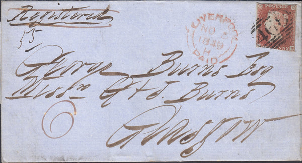 55901 - 1849 REGISTERED MAIL LIVERPOOL TO GLASGOW. Fine wrapper Liverpool to Glasgow...