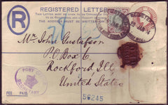 56014 - 1904 REGISTERED MAIL LONDON TO USA/POST OFFICE CACHET AND WAX SEAL. Fine KEDVII 3d red-brown registered envelope uprat...