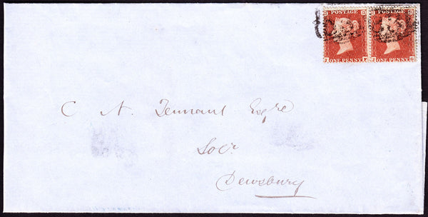 56106 - PL. 196 (JF JG)(SG17) ON COVER WAKEFIELD TO DEWSBURY. 1855 wrapper Wakefield to Dewsbury with pair of SG...