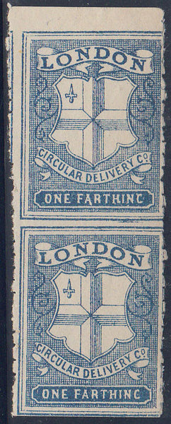 56129 - 1866 ¼D LONDON CIRCULAR DELIVERY CO. 'IMPERF BETWEEN VERTICAL PAIR'.