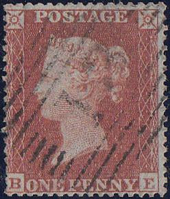 56136 - PL.167(BE)(SG 17). Good used 1854 Die 1 1d pl.167 (SG8) lettered BE