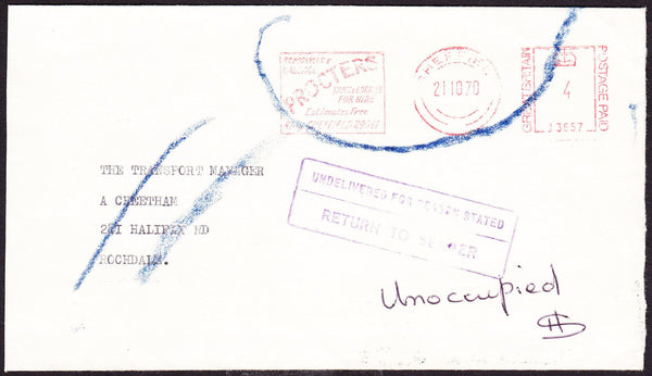 56441 - ADVERTISING. 1970 envelope Sheffield to Rochdale w...