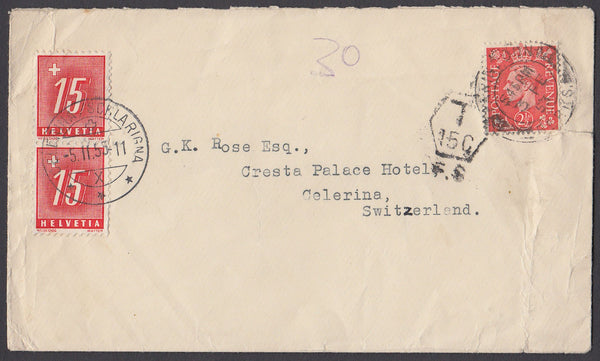 56629 - 1953 UNDERPAID MAIL UK TO SWITZERLAND. Envelope (some faults) Berkshire...