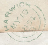 57338 - THE '340' BARRED NUMERAL OF HARWICH IN BLUE (SPEC C1ub) ON 1854 WRAPPER HARWICH TO WEELEY ESSEX.
