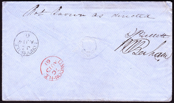 57748 - 'NOT KNOWN' MANUSCRIPT. 1861 envelope Darlington t...