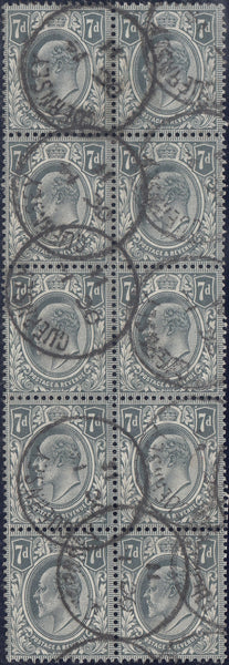 58083 - 1910 7D GREY-BLACK (SG 249) USED BLOCK OF TEN. A very fine used bloc...