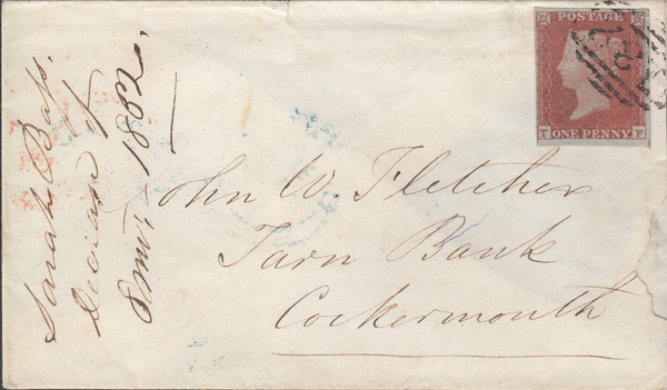 58119 - PLATE 130(TF)(SG8) ON COVER. 1852 envelope Brighton to Cockermouth with 1d impe...