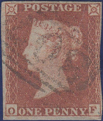 58196 -  1853-4 DIE 1D PLATE 167 MATCHED PAIR 1D IMPERF (SG8) and 1D STAR (SG17) LETTERED OF. 1d imperf just touched otherwise fine. Scarce matching.