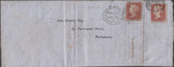 58268 - 1854 COVER SIDEWAYS DUPLEX/NUMERAL COMBINATION ON REDIRECTED WRAPPER.