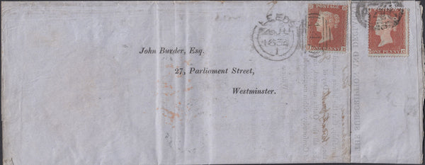 58268 - 1854 COVER SIDEWAYS DUPLEX/NUMERAL COMBINATION ON REDIRECTED WRAPPER.