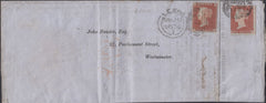 58268 - 1854 COVER SIDEWAYS DUPLEX/NUMERAL COMBINATION ON REDIRECTED WRAPPER.