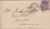 58277 1869 UNDERPAID MAIL BRADFORD TO CANADA WITH 6D Pl.8 (SG108) AND 'INSUFFICIENTLY/PREPAID' HAND STAMP.