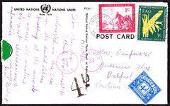 58372 - 1954 UNDERPAID MAIL NEW YORK TO BELFAST. Post card New York to Belfast  wi...