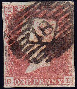 58864 - 1852 1d pl.144 (Bl)(SG 8). Good used lettered BL w...